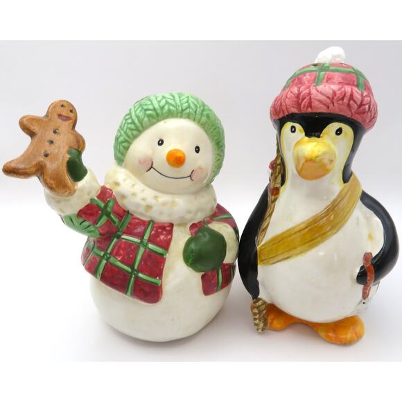 BICO Snowman & Penguin Salt & Pepper Shaker Set Ceramic Christmas Kitchen Decor - Picture 2 of 10